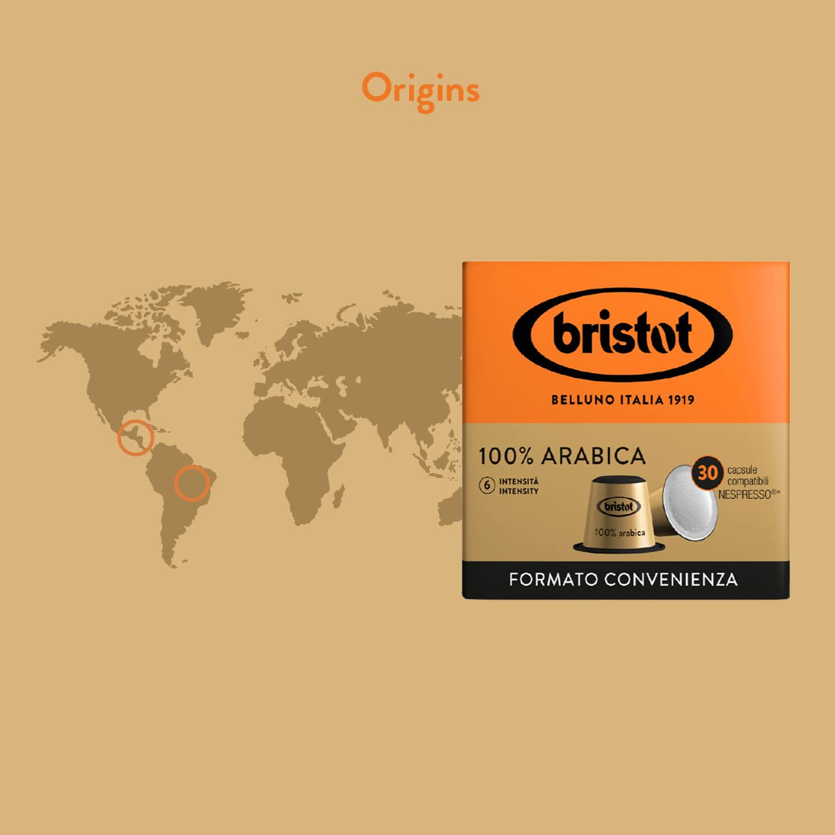 Bristot, 100% Kaffee Arabica – 120 Kapseln kompatibel mit Nespresso – Kaffeemischung aus Mittelamerika und Brasilien, Schokolade und Trockenfrüchtenoten – 4 Packungen pro 30 Kapseln