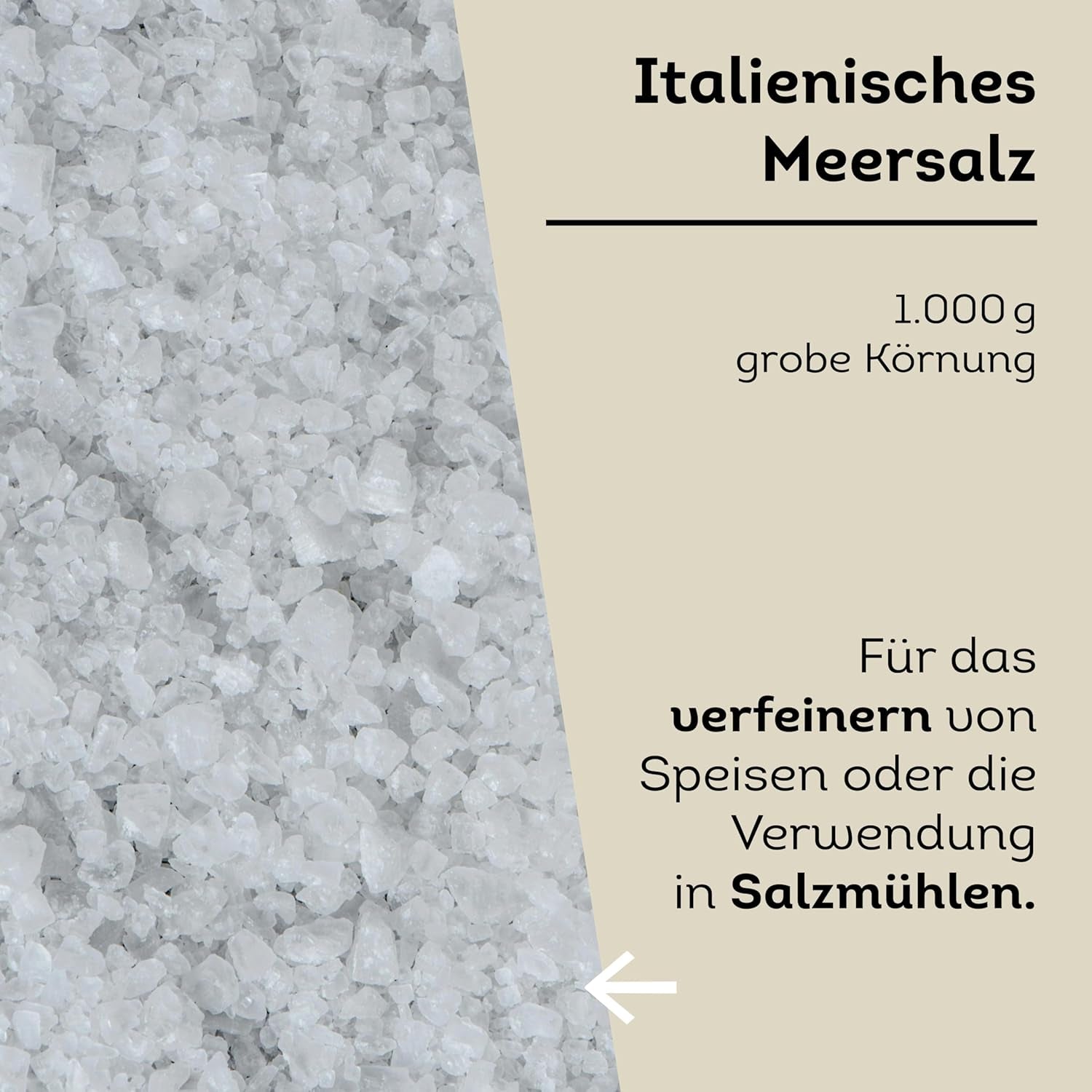 Küper Selection Meersalz - 1000g grobes Salz zum Würzen und Verfeinern - ohne Zusätze oder chemische Nachbehandlung