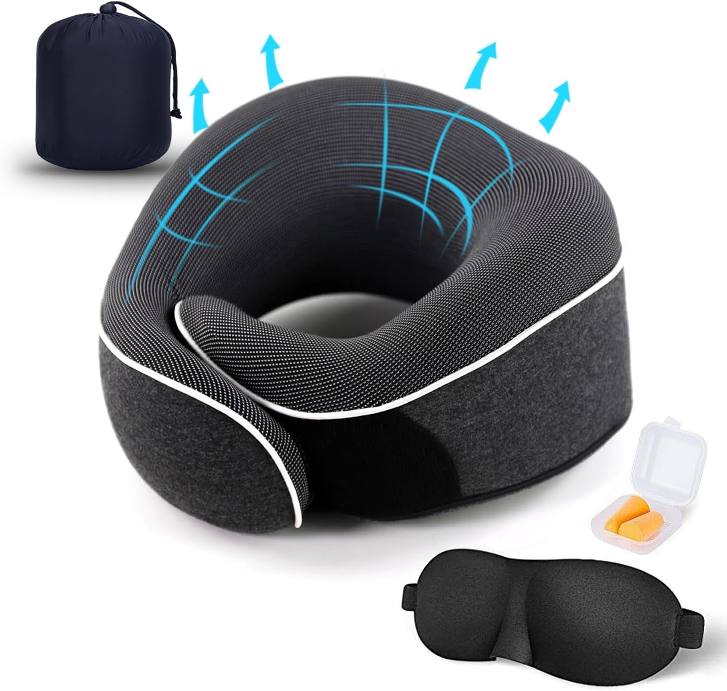 TALLGO Travel Neck Pillow, cea mai bună pernă de avion din spumă de memorie pentru tetieră, pernă moale reglabilă pentru avion, mașină și casă, roz Perne ortopedice cervicale Naty Shop Negru 4 Standard
