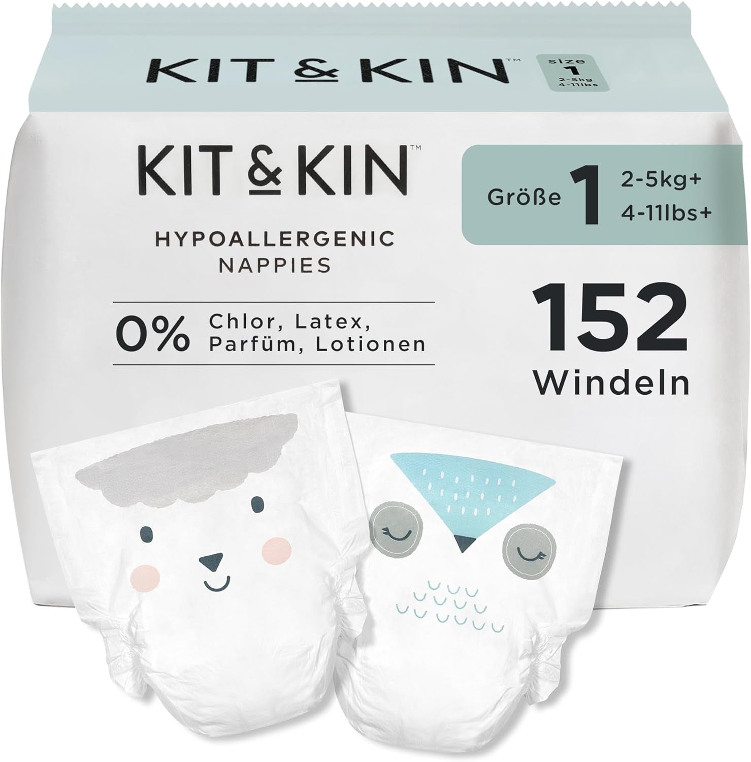 Scutece Kit & Kin Premium, mărimea 4 (9-14 kg), 128 bucăți, pe bază de plante și hipoalergenice, protecție fiabilă împotriva scurgerilor, vegane și fără cruzime