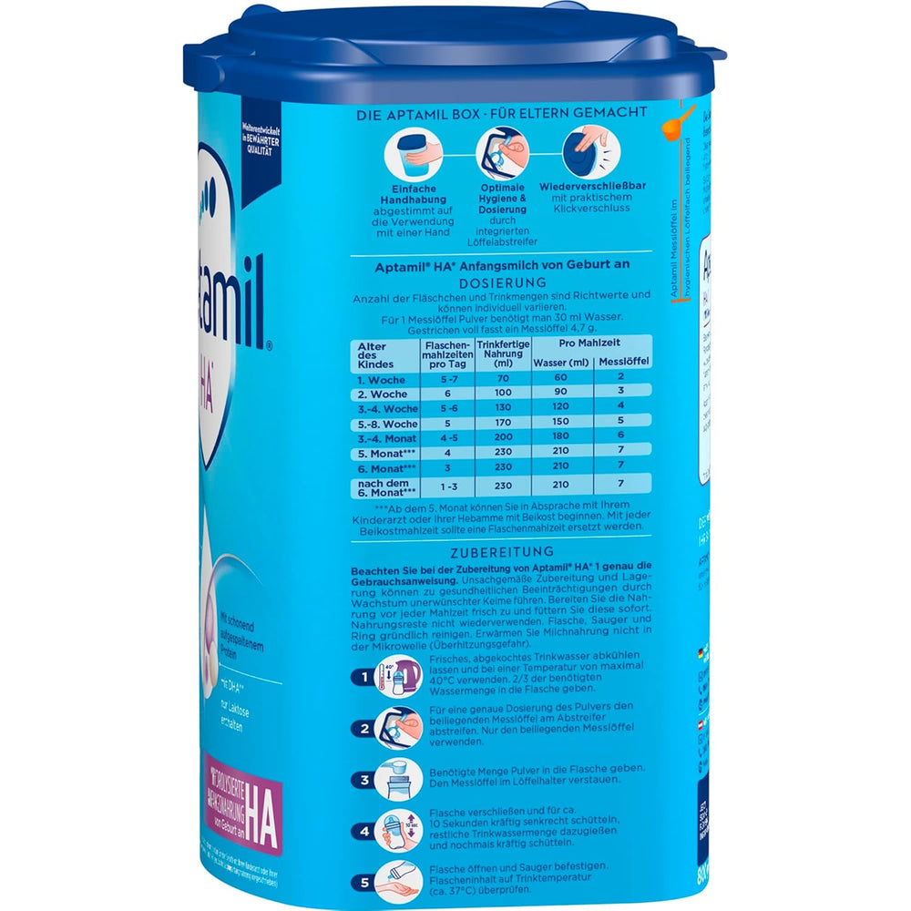 Aptamil HA 1 – Anfangsmilch von Geburt an, Mit DHA, Nur Laktose, Ohne Palmöl, Babynahrung, Milchpulver, 1x 800 g (Packung mit 4)