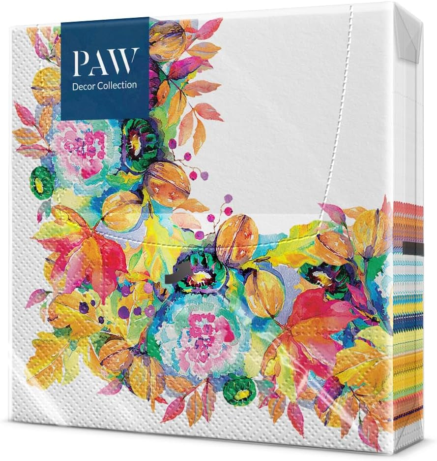 PAW - Șervețele 3 straturi (33 X 33 Cm) I 20 bucăți I Perfect pentru zile de naștere, petreceri, întâlniri I Decorațiuni de toamnă pentru masă I Șervețele de hârtie colorate - frunze de toamnă de umbrelă I Frunze de umbrelă