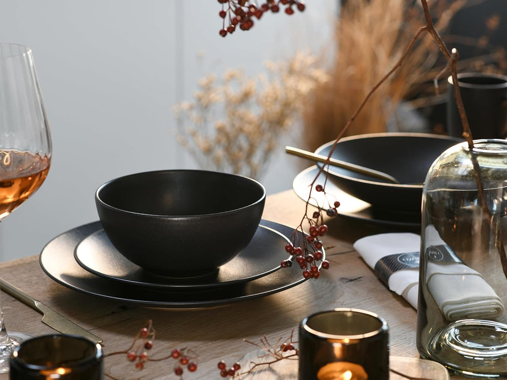 Creatable, 23146, seria SOFT TOUCH BLACK, set de veselă cu 20 de piese, serviciu combinat din gresie, potrivit pentru mașina de spălat vase și cuptorul cu microunde, fabricat în Portugalia