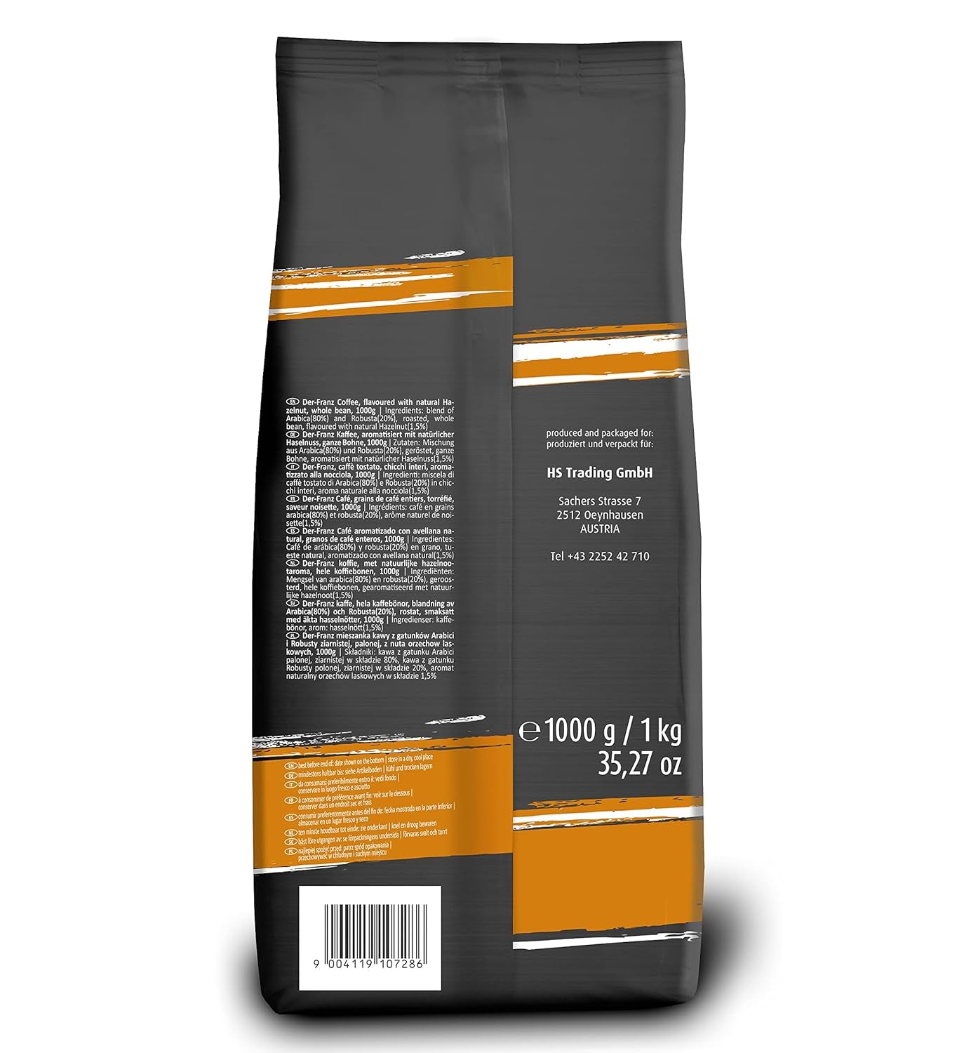 Der-Franz Kaffee, Mischung aus Arabica und Robusta, geröstet, ganze Bohne aromatisiert mit natürlicher Haselnuss UTZ, 1000 g