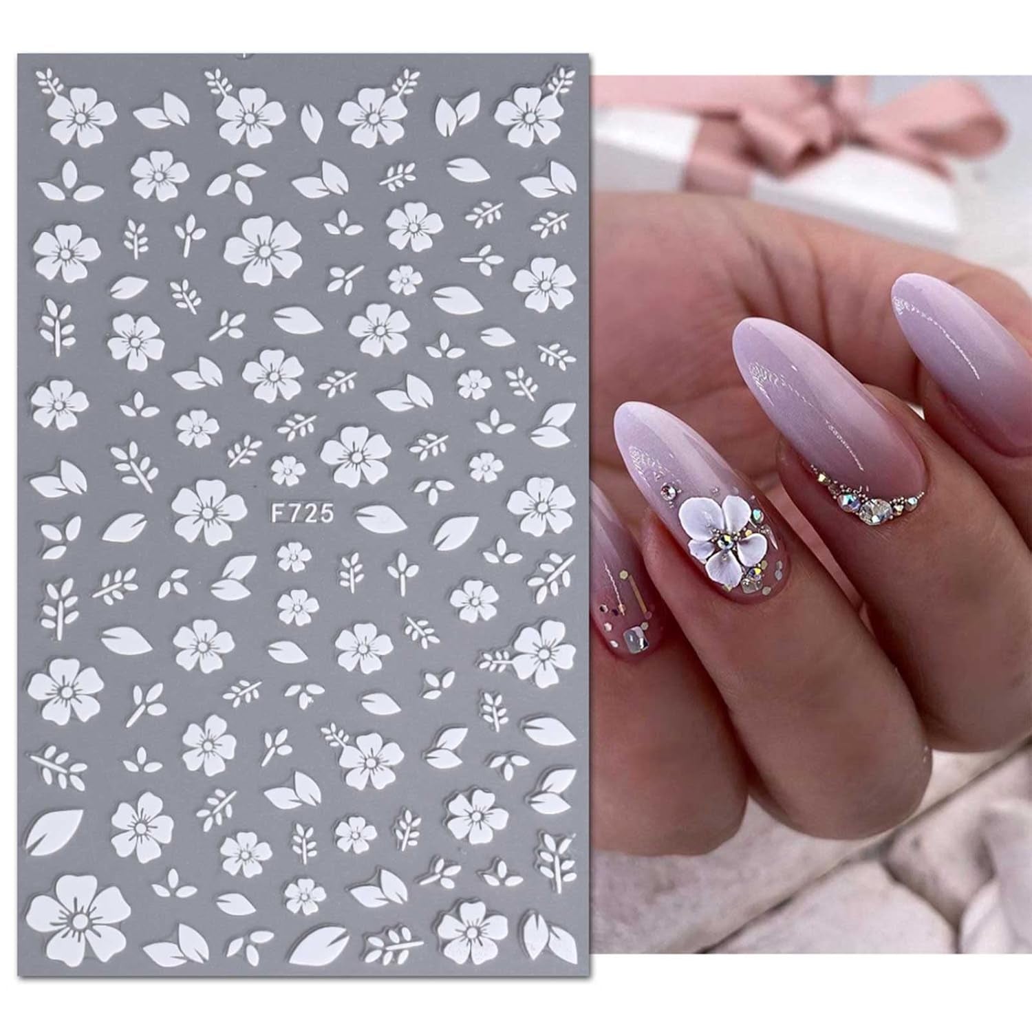 JMEOWIO Nagelsticker Frühling Weiße Blume 9 Blatt Nail Art Sticker Selbstklebend Nagelaufkleber Sommer Blumen Dekoration Nageldesign Zubehör