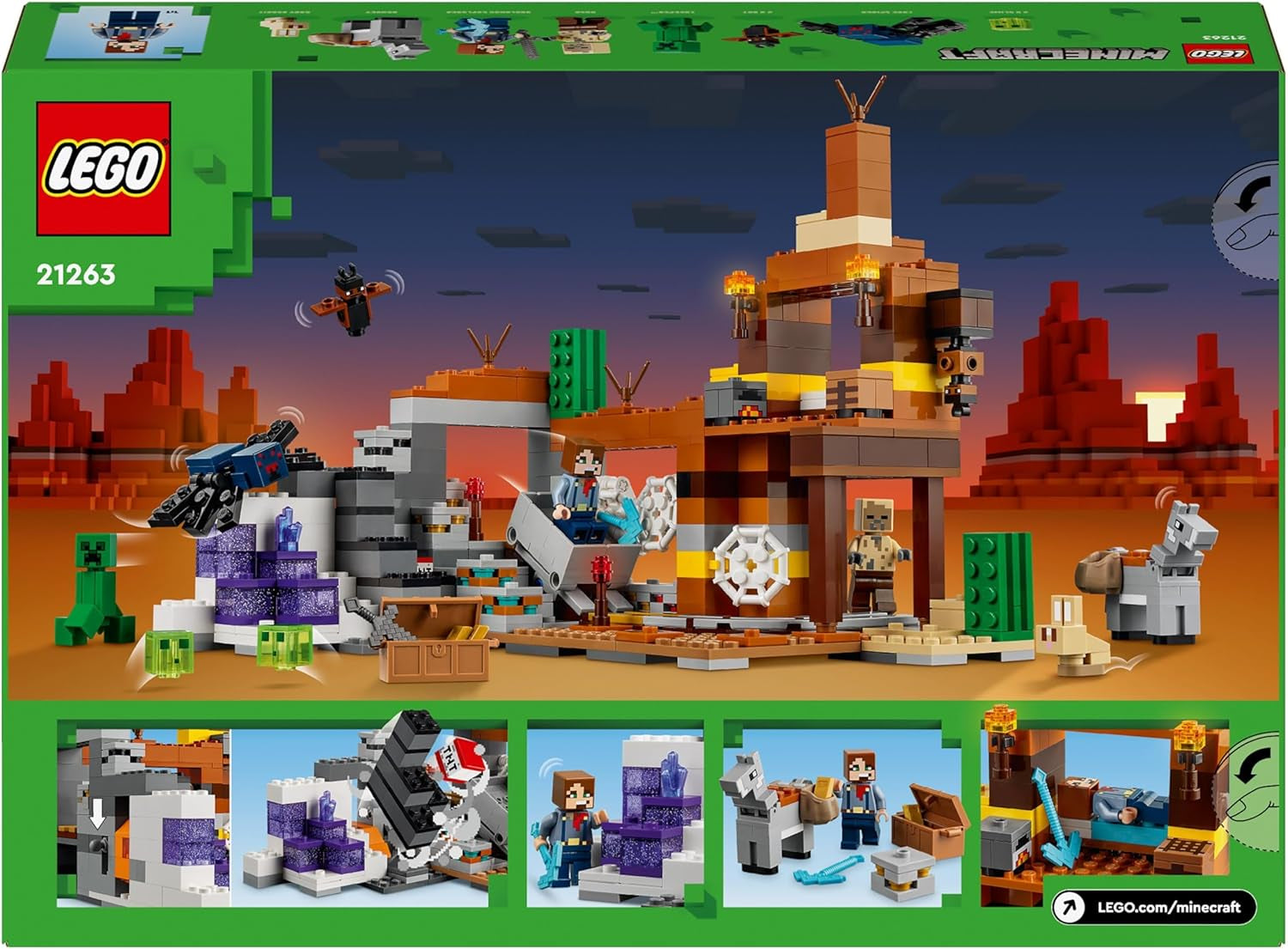 LEGO Minecraft Mina din Badlands, jucărie minieră pentru joc video, set pentru băieți și fete cu vârsta de peste 8 ani, cărămizi distractive de construcție, set de aventură, cadou de ziua de naștere 21263 Seturi de constructie Besuche den LEGO-Store