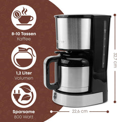 Cafetieră Clatronic® cu carafă termos pentru 8–10 cești de cafea (aprox. 1,2 l) | Cafetieră cu filtru din oțel inoxidabil | Carafă termos cu pereți dubli | Fără pierderi de temperatură | Cafetieră de 800 W | KA 3805