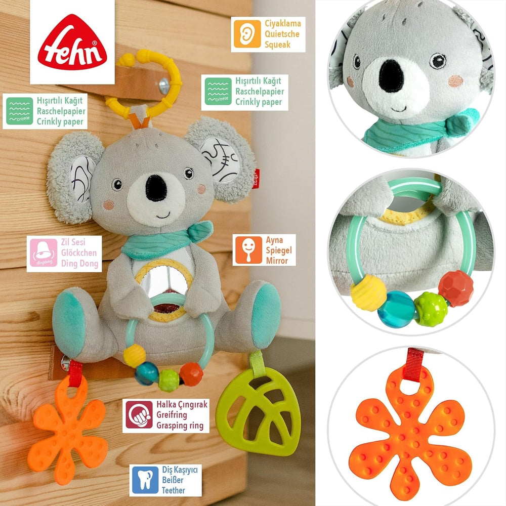 Jucărie Fehn Baby Koala - Jucărie pentru abilități motorii cu inel de fixare - Jucărie cu elemente de prindere - Jucărie pentru copii pentru mușcat, prindere și descoperire - Jucărie drăguță pentru bebeluși și copii mici de la 3+ luni Jucarii Bebe Naty Shop