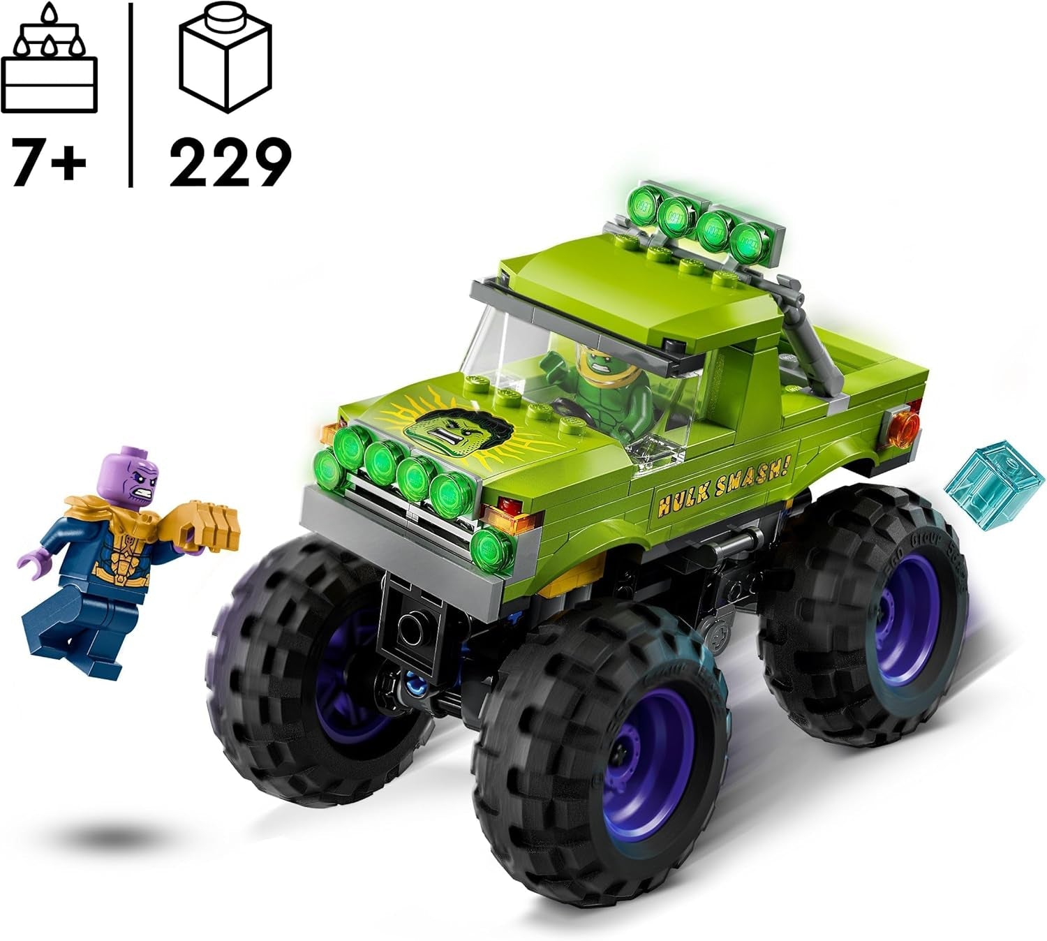 LEGO Ç€ Marvel Hulk Truck Vs. Thanos - Jucărie de construit supereroi - Vehicul Avengers și minifigurine - Camion monstru pentru mega distracție - Cadou pentru băieți și fete de la 7 ani - 76312 Seturi de constructie Besuche den LEGO-Store