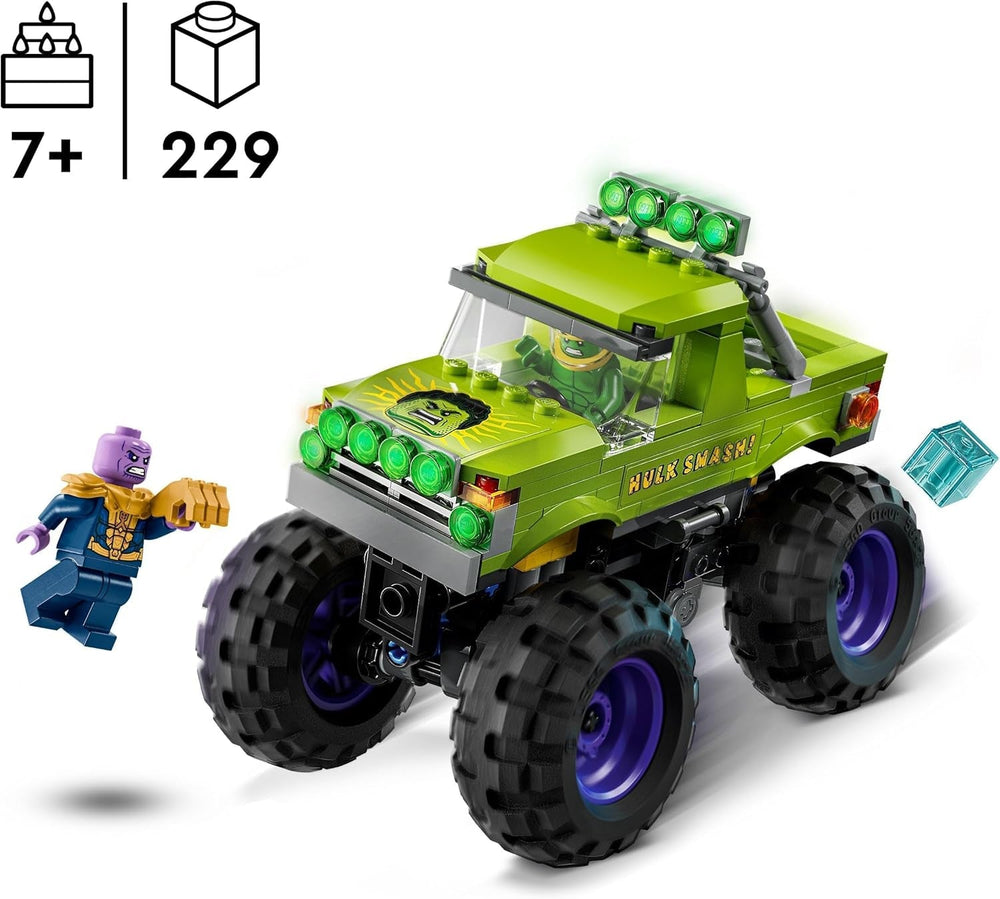 LEGO Ç€ Marvel Hulk Truck Vs. Thanos - Jucărie de construit supereroi - Vehicul Avengers și minifigurine - Camion monstru pentru mega distracție - Cadou pentru băieți și fete de la 7 ani - 76312 Seturi de constructie Besuche den LEGO-Store