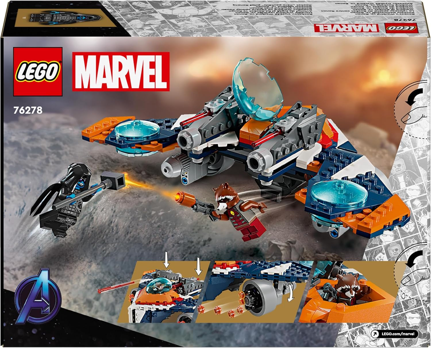 LEGO Marvel Rockets Spaceship Vs. Ronan, set cu navă spațială construibilă, jucărie cu supereroi din Gardienii Galaxiei cu figuri, cadou pentru băieți și fete de la 8 ani 76278 Seturi de constructie Besuche den LEGO-Store