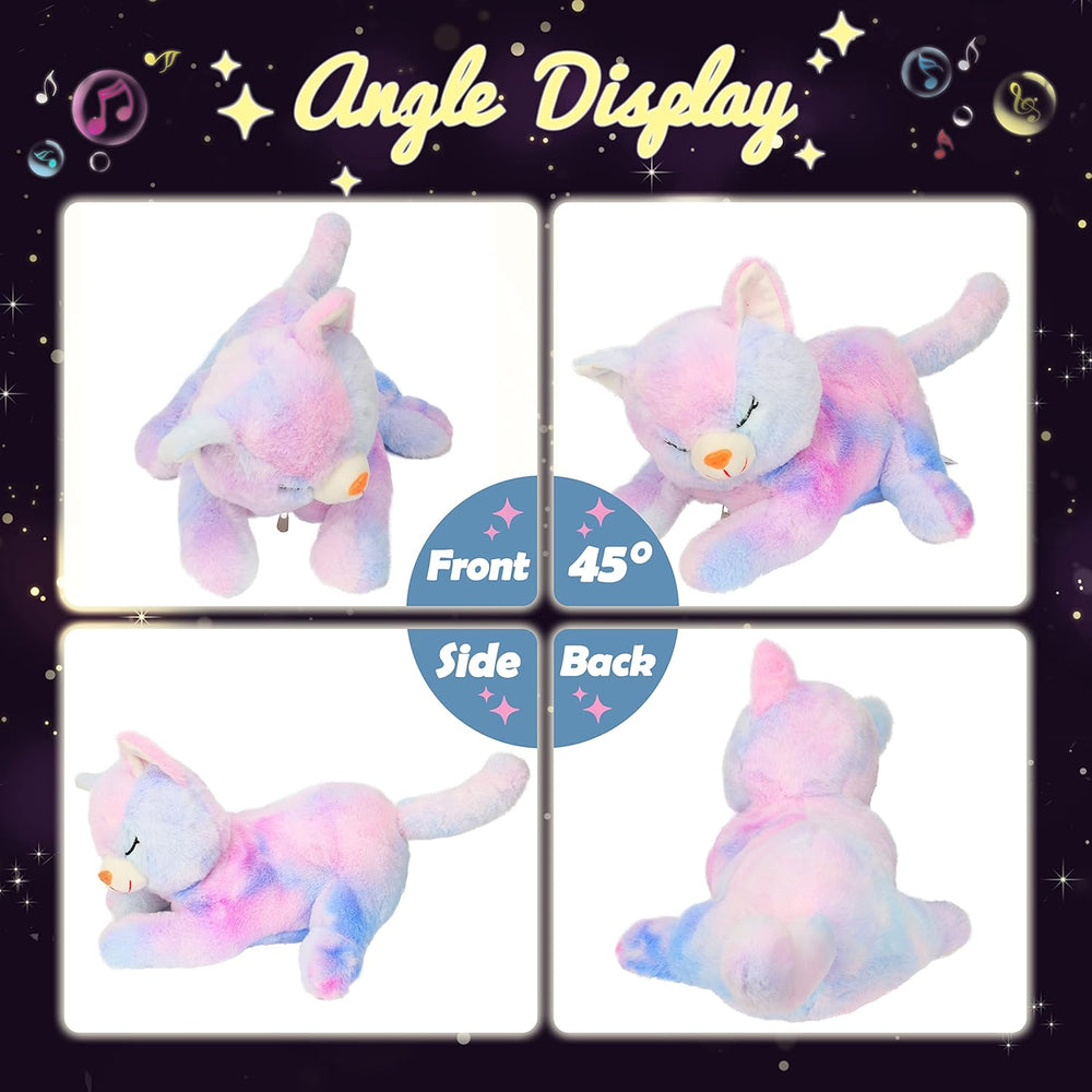 Pisică de pluș muzicală cu LED, jucărie cântătoare luminoasă, Mama Pisică cu 3 pisoi în burtă, cântec de leagăn animat, jucărie liniștitoare pentru mame, copii, fete mici, curcubeu, 45 cm