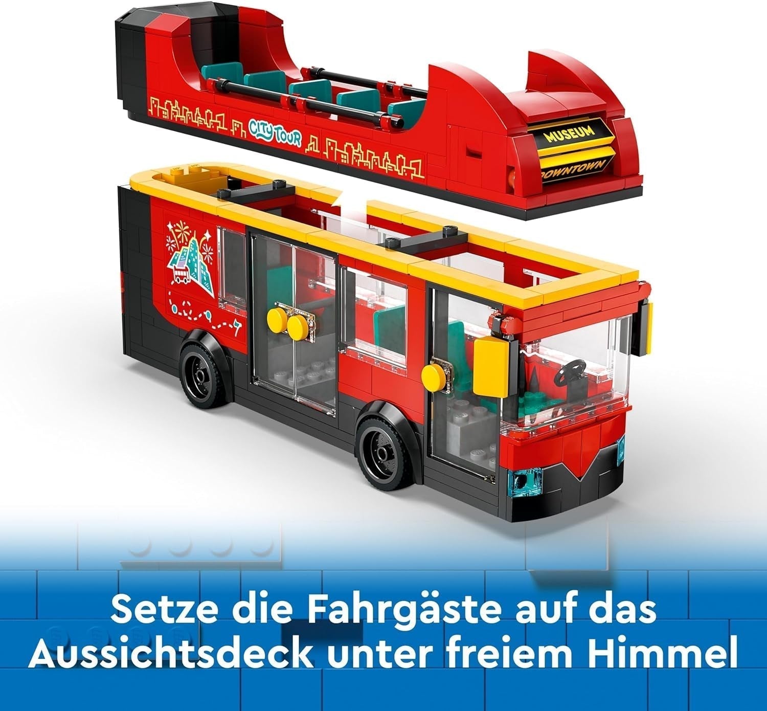 Autobuz cu două etaje LEGO City, autobuz de jucărie cu două etaje, set de vehicule pentru fete și băieți de la 7 ani, conține 5 figurine, inclusiv un bebeluș într-un cărucior 60407 Seturi de constructie Besuche den LEGO-Store