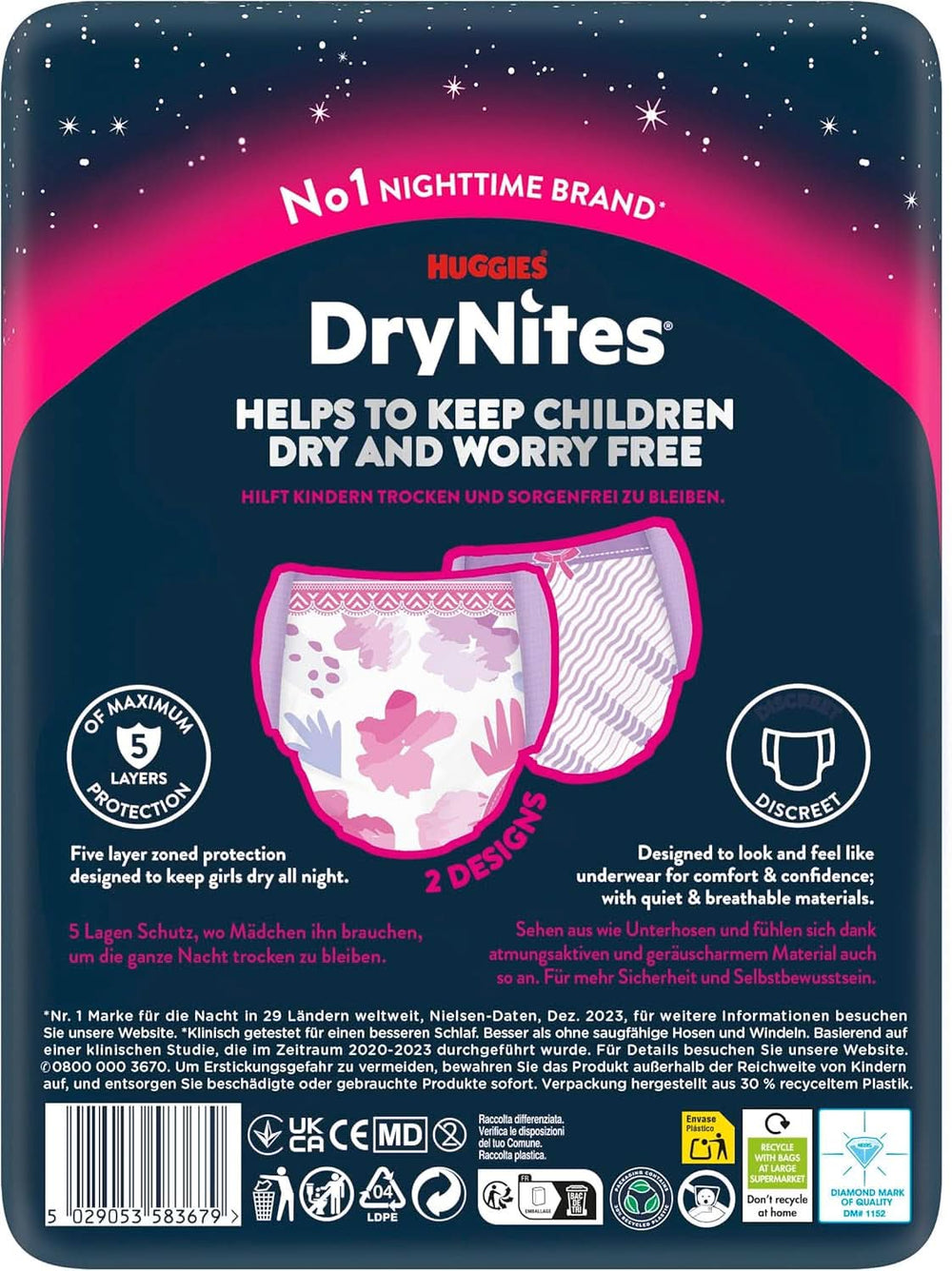 Scutece de noapte Huggies Drynites pentru fete de la 13 la cca 17 ani (48-60 kg), 27 bucati (3X9), pachet lunar Mama si Copilul Naty Shop