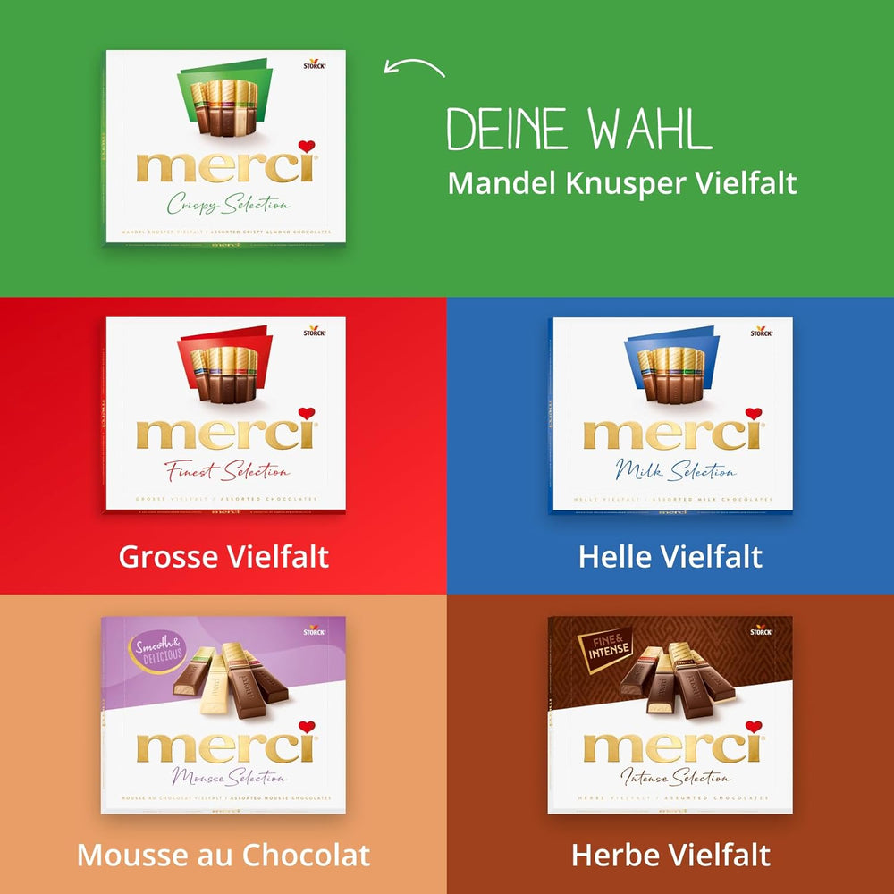 merci Finest Selection Almond Crunch Variety – 1 x 250 g – Specialități rafinate cu nuci și ciocolată – Praline umplute și neumplute