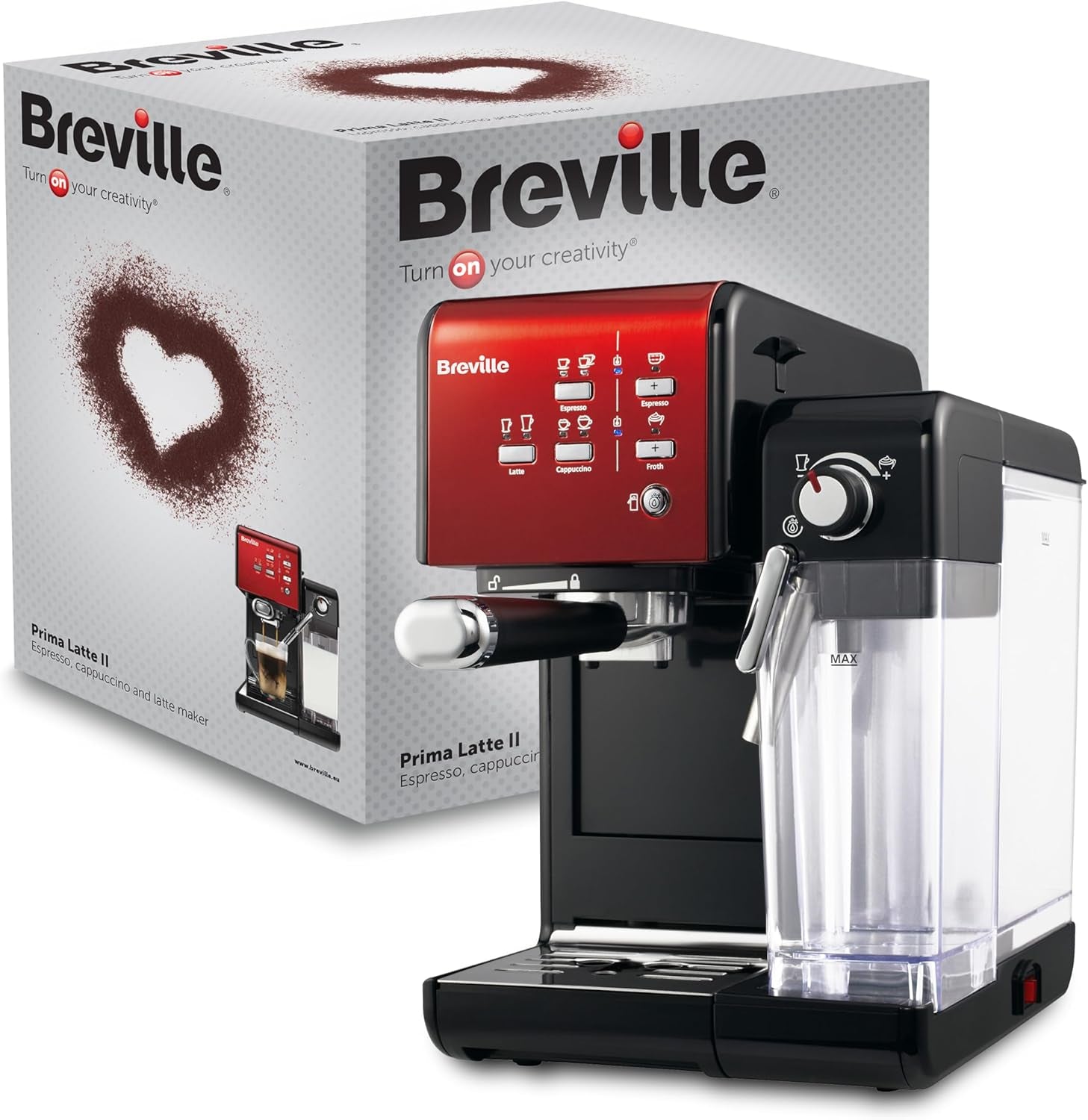 Espresso Breville Prima Latte II | Aparat de latte și cappuccino | Pompă profesională cu 15 bari și spumator de lapte | Argintiu [VCF108X]