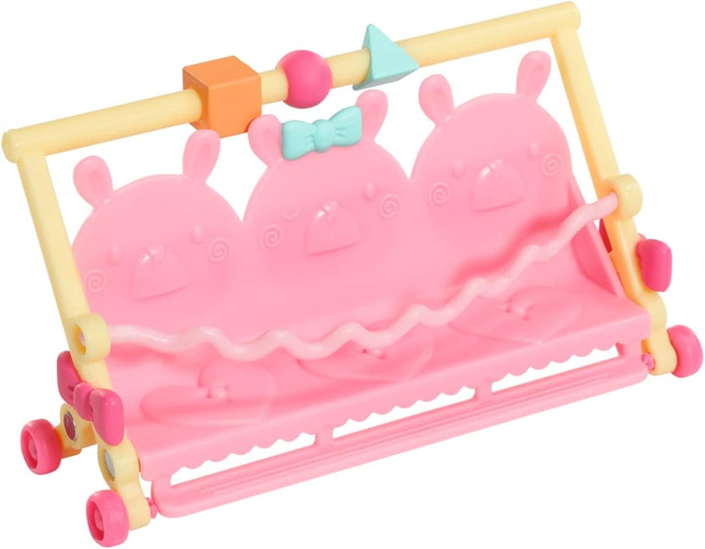 BABY born 904763 Autobuz Surpriză Bebeluși - autobuz de jucărie roz pentru păpuși mini mici, cu 2 păpuși exclusive, cărucior triplu, balansoar, carusel, tobogan și leagăn triplu.