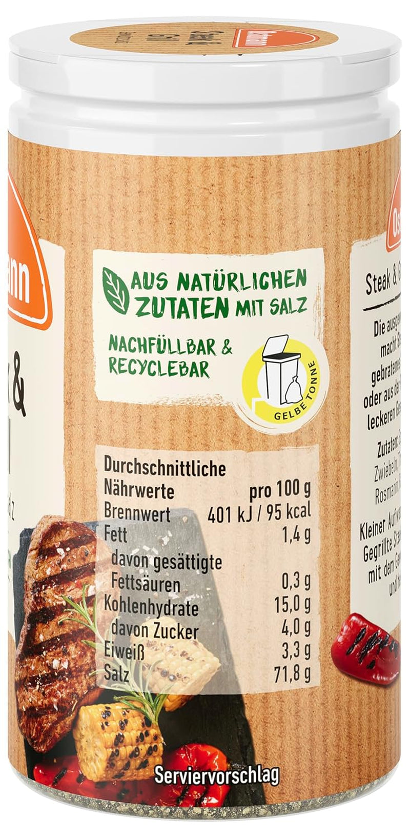 Ostmann Gewürze – Steak & Grill Gewürzsalz, leckeres Gewürzsalz zum Grillen & Anbraten von würzigen Steaks, ideal auch für Grillgerichte ohne Fleisch, 60 g