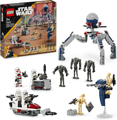 LEGO Star Wars 75372 Clone Trooper & Battle Droid Battle Pack, Incl. 4 minifigurine, 5 droizi și motocicletă speeder cu shooter - Jucărie de construcție pentru băieți și fete cu vârsta de peste 7 ani Seturi de constructie Besuche den LEGO-Store Pachet de luptă