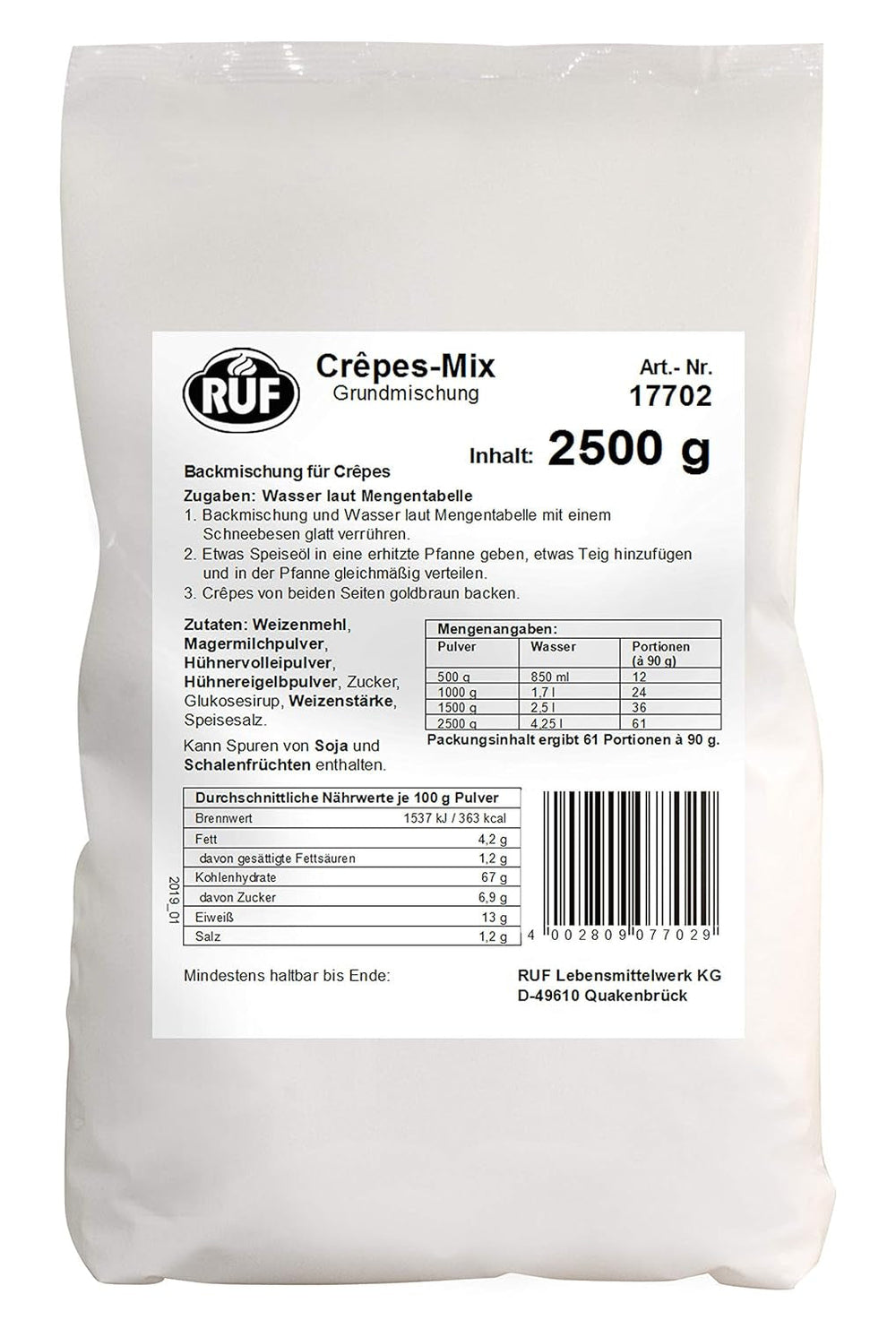 RUF Waffel-Mix, Großpackung, Grundmischung Zur Herstellung Von Waffeln Im Waffeleisen, Für Großküchen, Kantinen, Hotels Und Restaurants, 1 X 2500G Amestec pentru copt si gatit Naty Shop Crêpesteig Single