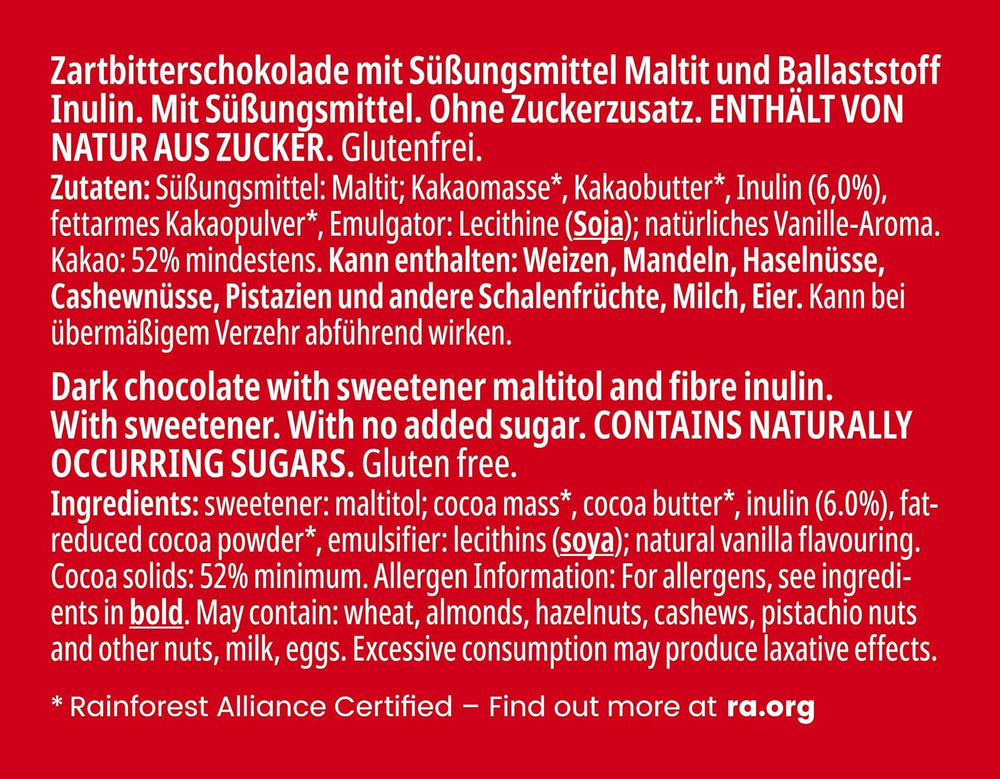 Ciocolată neagră Frankonia fără zahăr adăugat, 80 g