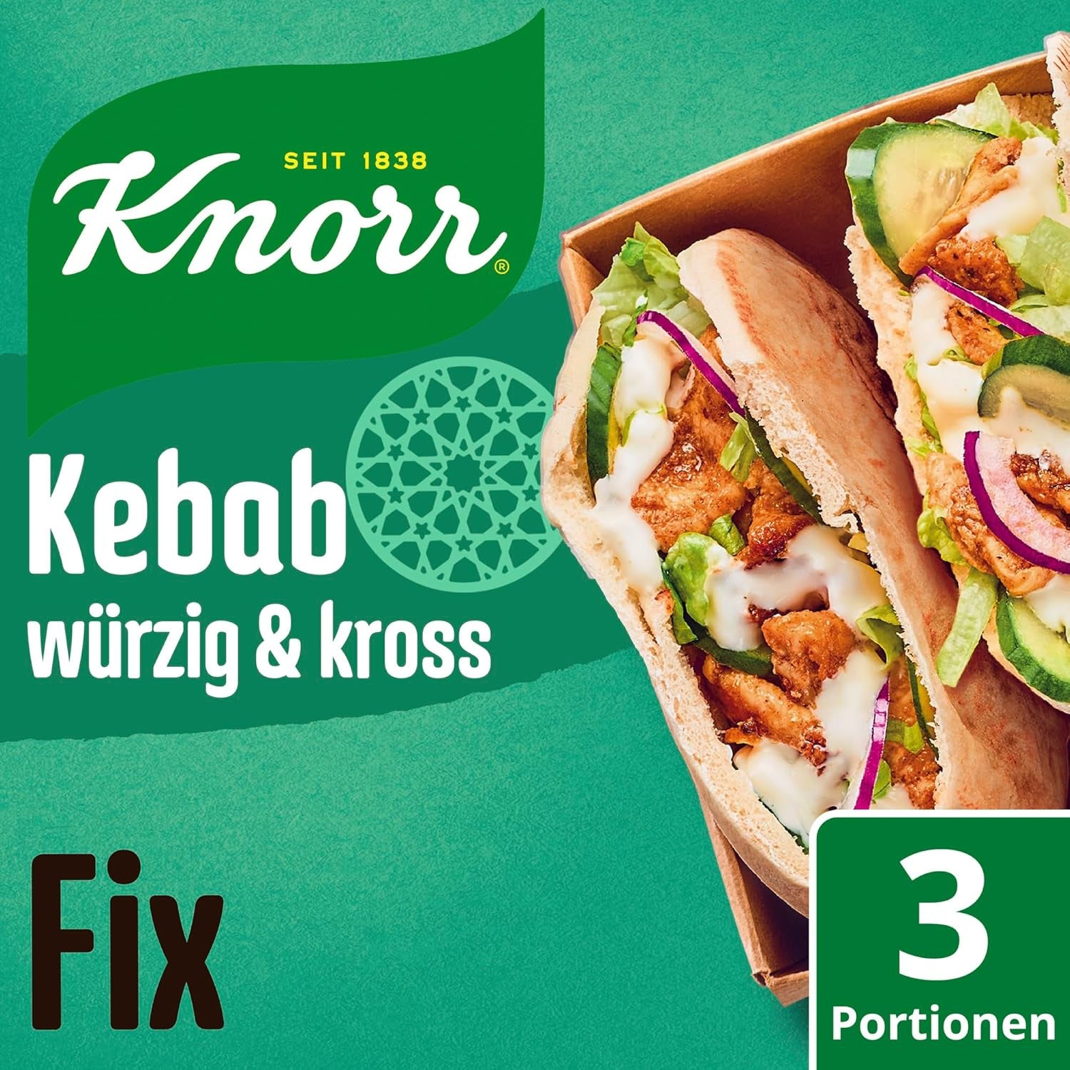Knorr Fix Kebab für ein würzig und krosses Hähnchen Gericht ohne geschmacksverstärkende Zusatzstoffe 3 Portionen