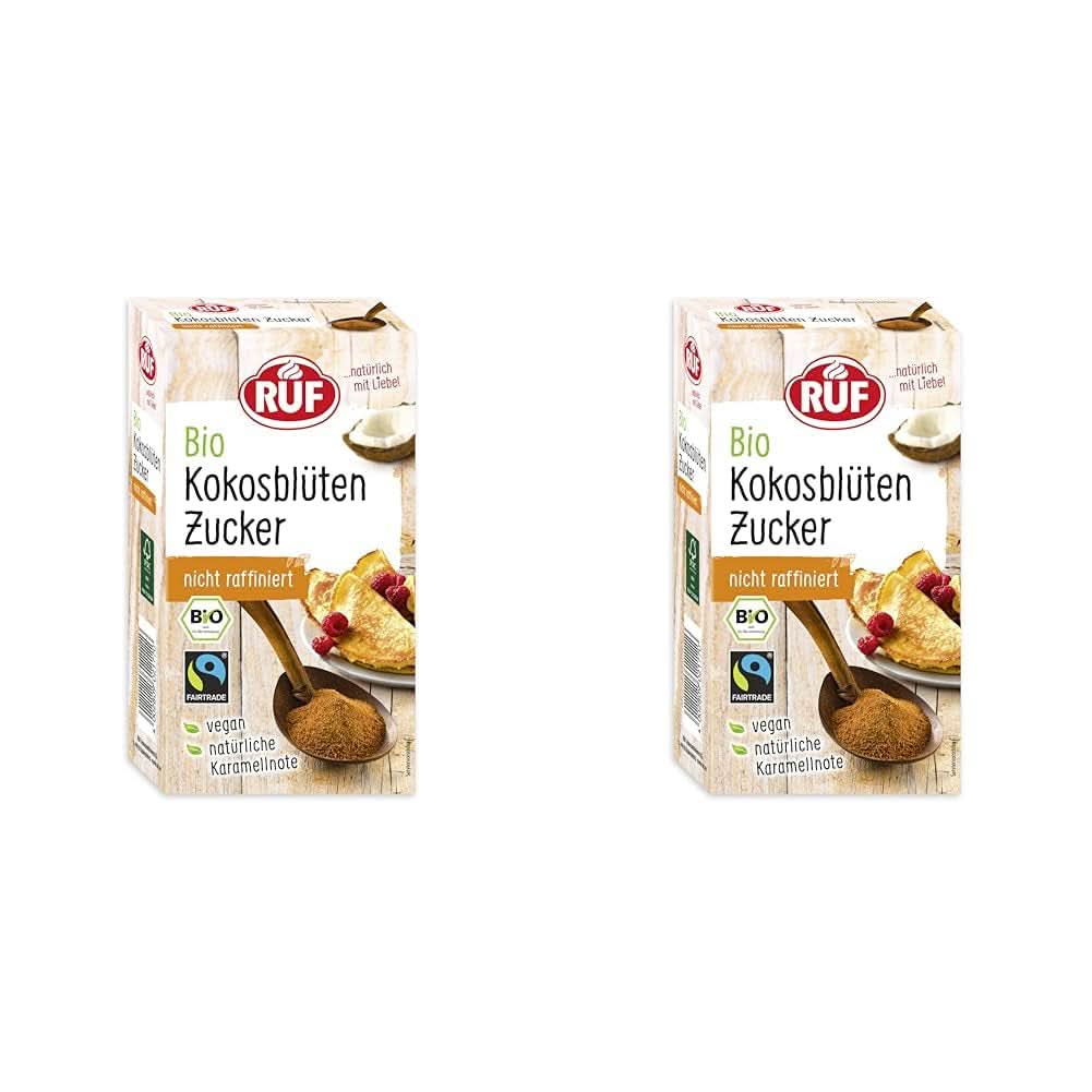 RUF Organic Coconut Blossom Sugar, îndulcitor natural, gust de caramel, 250 grame Indulcitori Naty Shop 2 x 250 grame Zahăr din flori de nucă de cocos