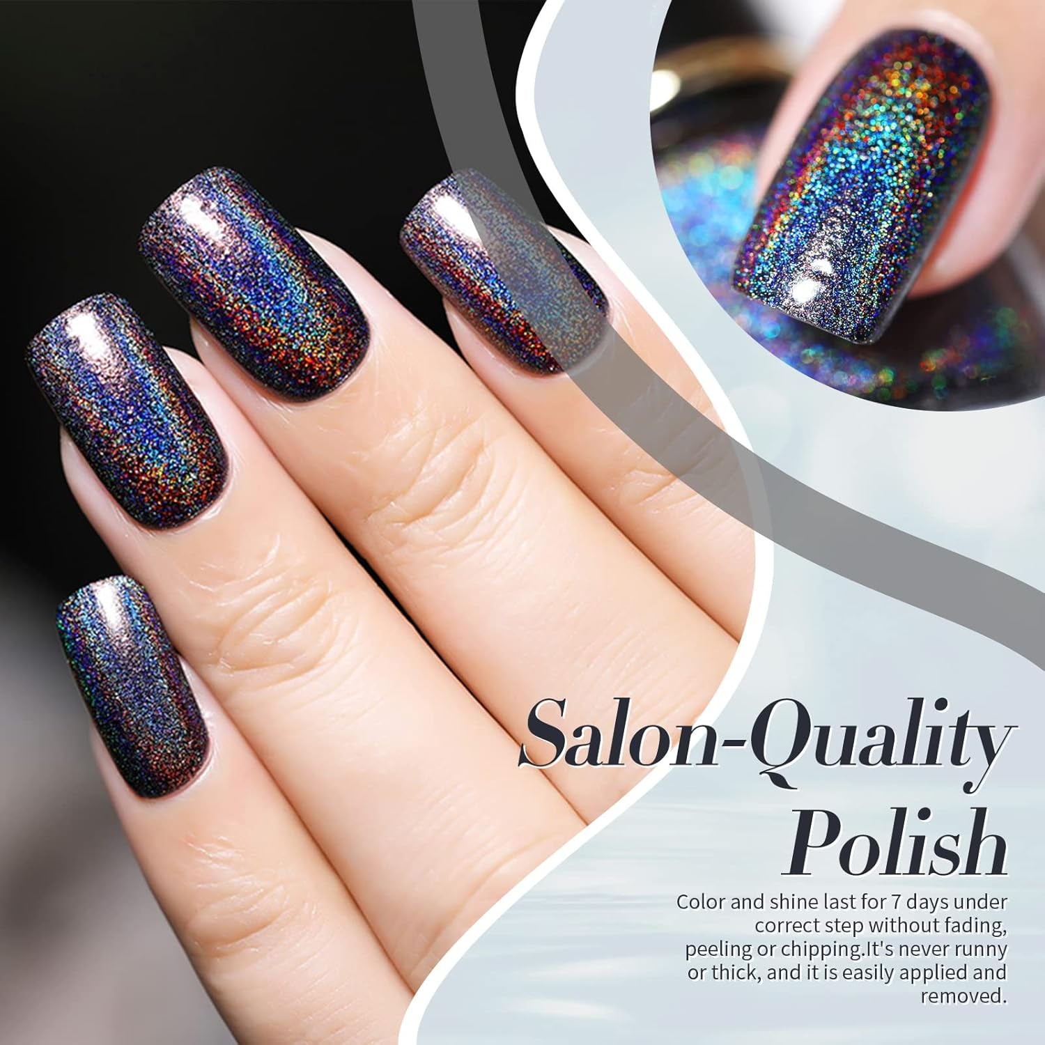 Born Pretty Oja cu Glitter, Rainbow Shining Glitter Super Shine Oja Nail Art Neagră