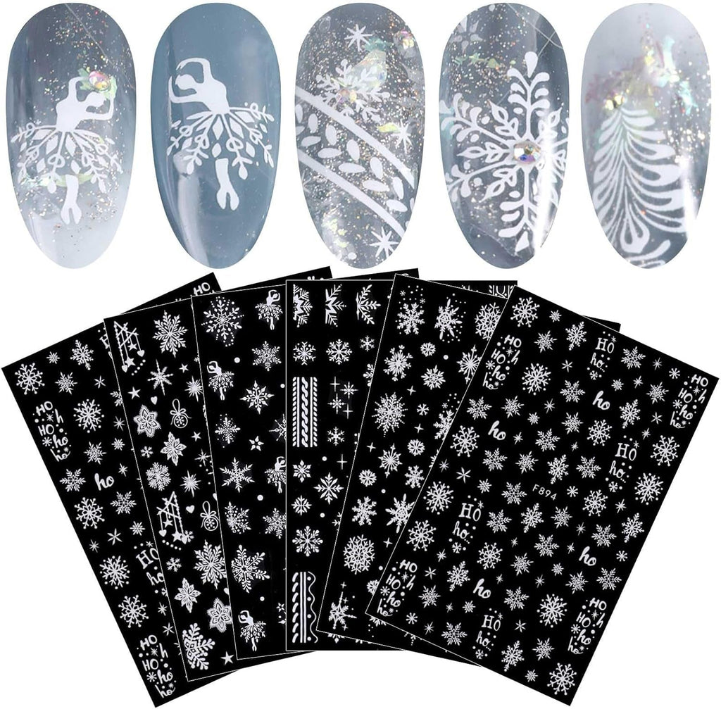 JMEOWIO Nagelsticker Weihnachten Weiß Glitter 8 Blatt Nail Art Sticker Selbstklebend Nagelaufkleber Schneeflocke Winter Holiday Dekoration Nageldesign Zubehör