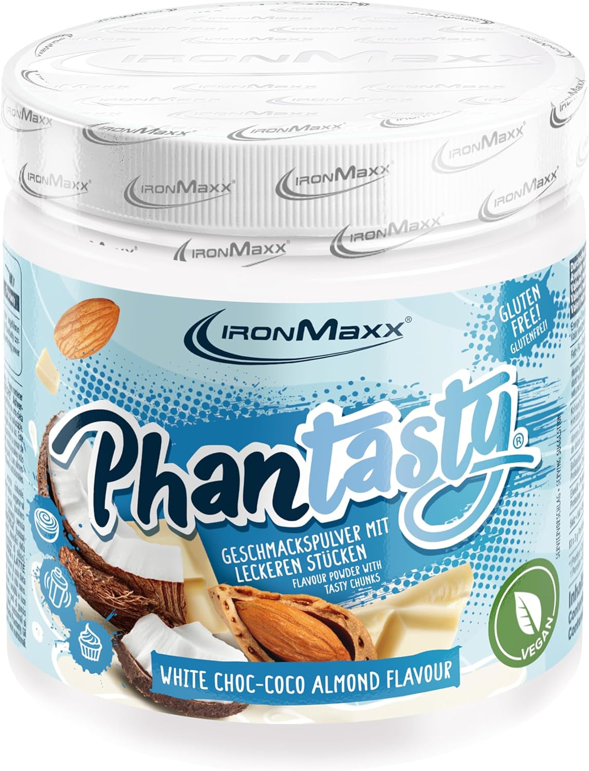 Ironmaxx Phantasty - Creamy Peach 250G Dose | Veganes Geschmackspulver Mit Echten Frucht- Oder Nussstückchen | Perfekter Zuckerersatz Indulcitori Naty Shop 250 G (1Er Pack) White Choc – Coco Almond