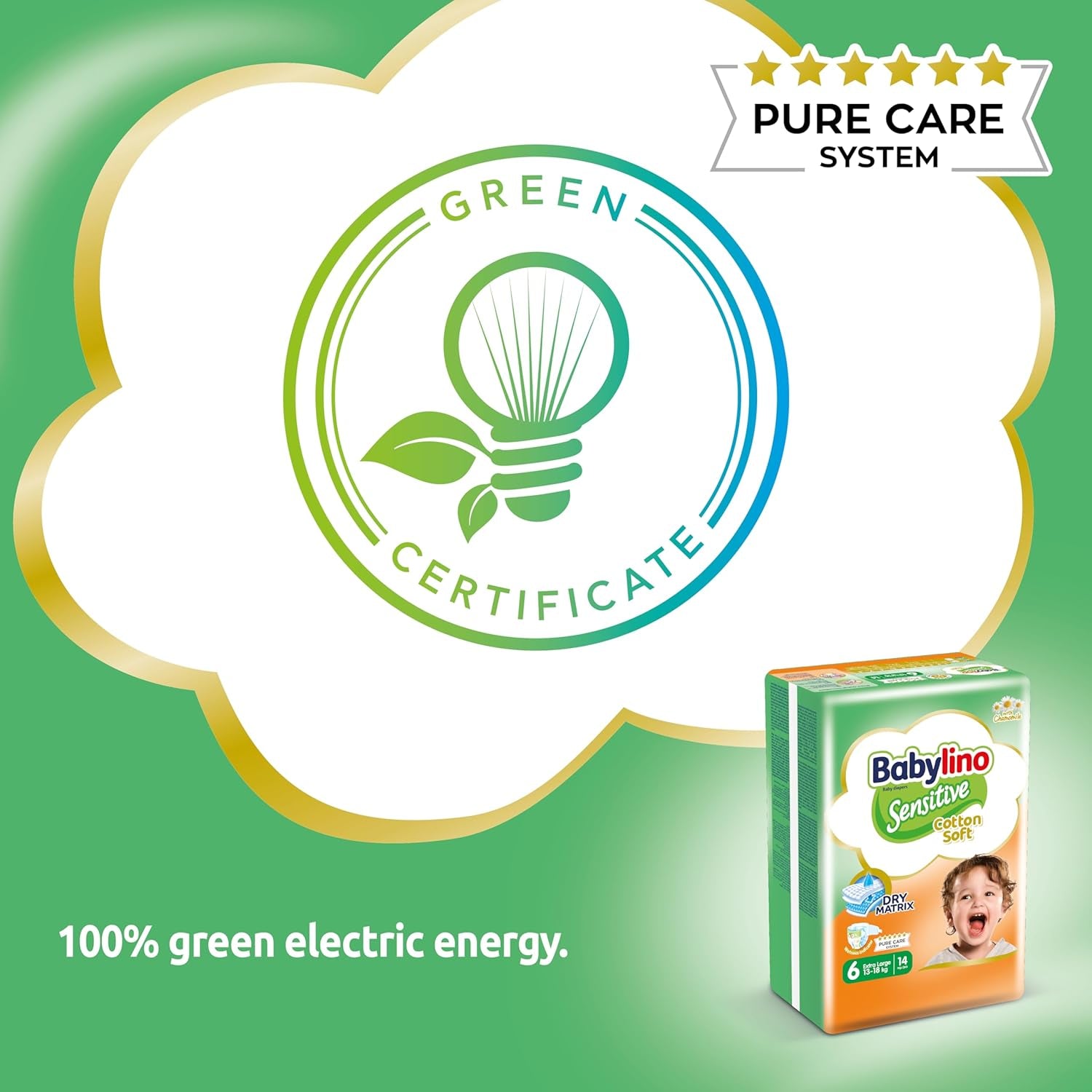 Scutece pentru bebeluși sensibili, mărimea 6, extra mari (13-18 kg), 114 scutece