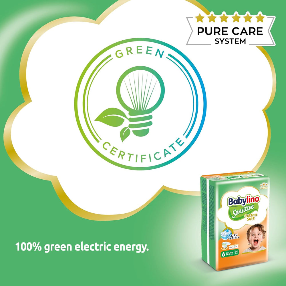 Scutece pentru bebeluși sensibili, mărimea 6, extra mari (13-18 kg), 114 scutece