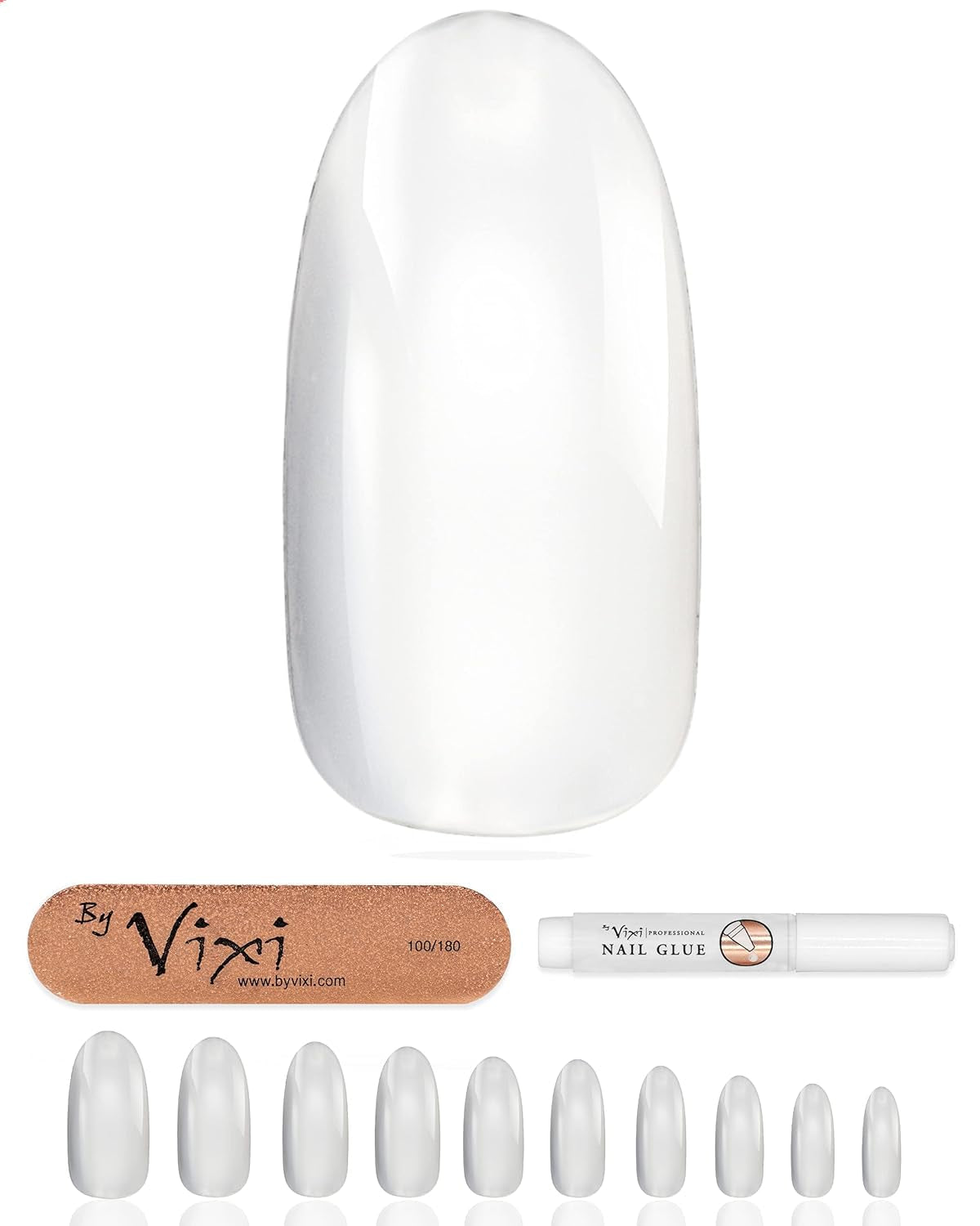 Extensii de unghii Vixi 600 scurte, ovale, cu pilă pregătitoare, 10 mărimi - Acoperire completă, opacă. Pentru profesioniști și uz casnic.