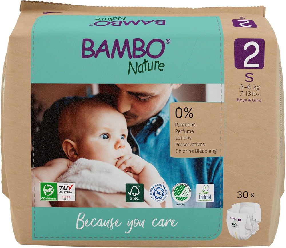 Scutece Bambo Nature pentru bebeluși, mărimea 1 (2-4 kg), cutie lunară de 132 bucăți | Scutece premium cu protecție îmbunătățită împotriva scurgerilor | Confort și libertate supreme pentru nou-născuți | Scutece testate dermatologic
