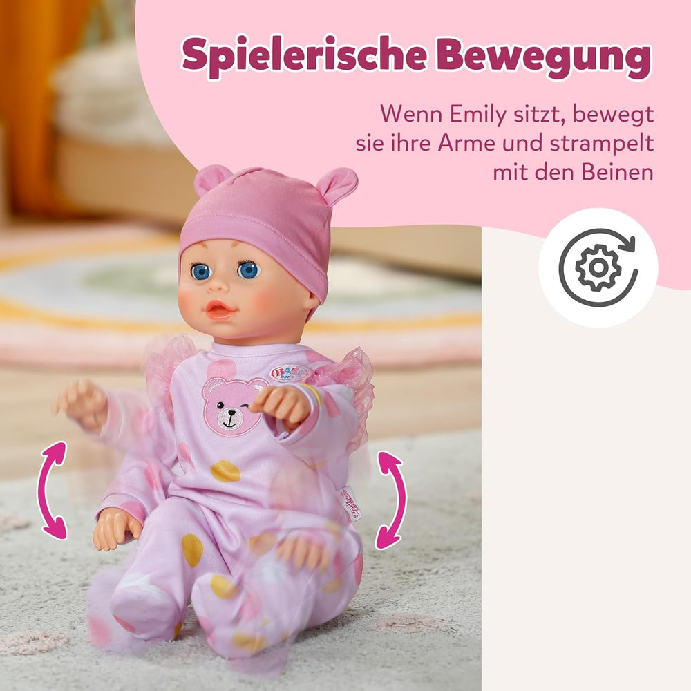 BABY Born Emily Lauf mit Mir - 43 cm Puppe mit elektronischen Funktionen - Krabbel- & Lauflernpuppe mit Soundfunktion - Inkl. rosa Strampler & Mütze - Geeignet für Kinder ab 3 Jahren