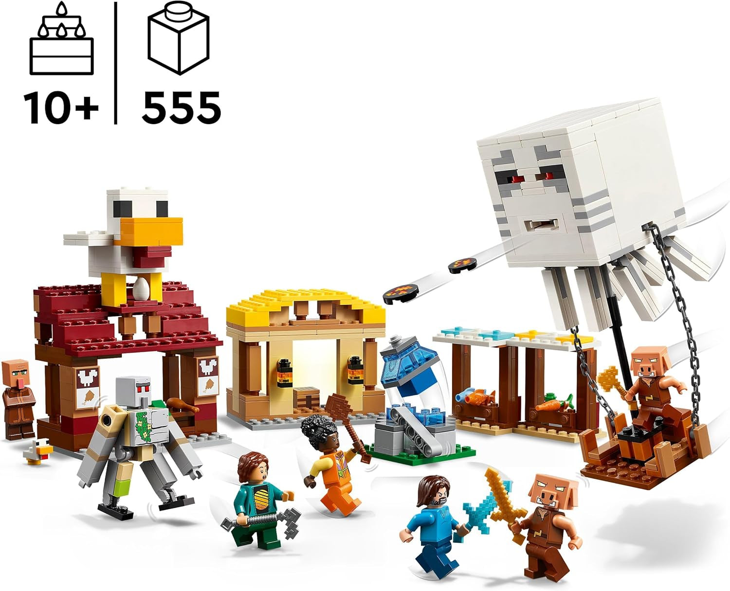 LEGO Minecraft Atacul balonului Ghast - Jucărie gamer pentru copii - Set de construcție pentru jocuri video cu casă, pui și golem - Marfă de film pentru băieți cu vârsta peste 10 ani - 21273 Seturi de constructie Besuche den LEGO-Store