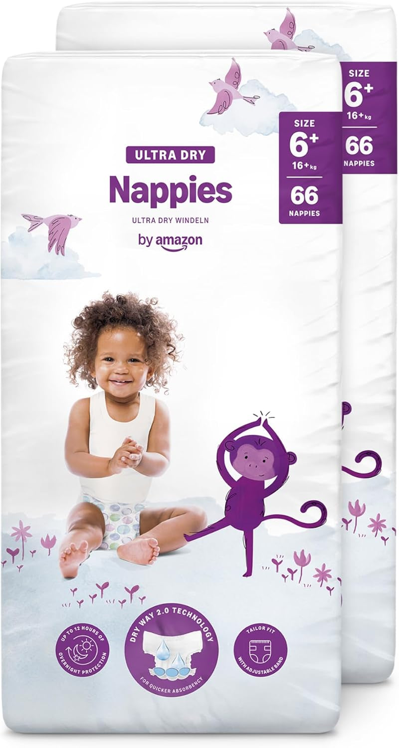 Scutece Ultra Dry de la Amazon, mărimea 3 (4-9 kg) - Cutie lunară, alb, 172 bucăți (2 pachete a câte 86) (Anterior sub marca Mama Bear, produs identic)