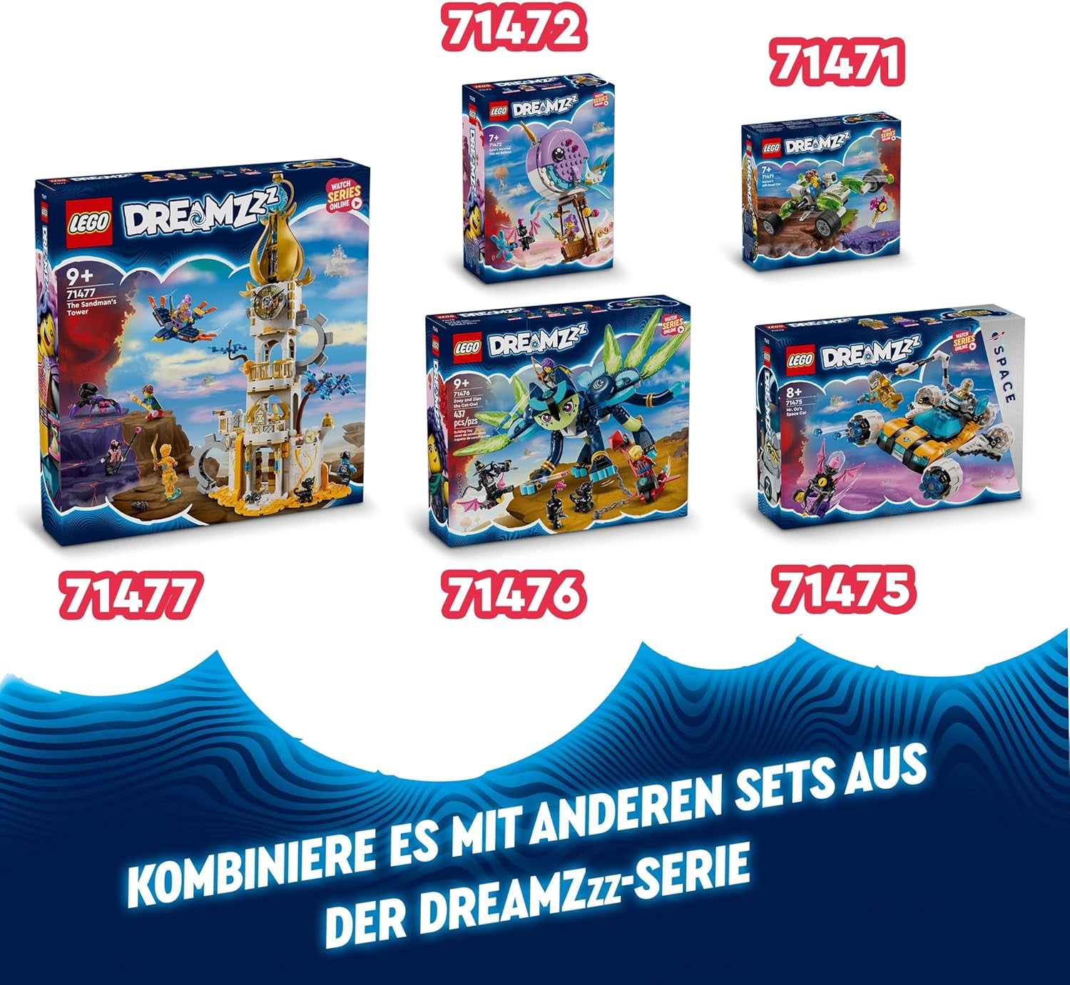 LEGO DREAMZzz 2-in-1 Turm des Sandmanns, Schloss-Spielzeug für Kinder zum Bauen, Set mit Fantasy-Tieren inklusive Spinne und Vogel, Geschenk für Mädchen und Jungen ab 9 Jahren 71477
