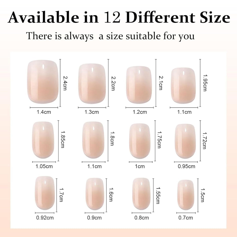Set unghii false - 240 bucăți unghii scurte și pătrate, model gel moale, gradient alb nud, unghii false artificiale naturale pentru lipire, pentru femei DIY (gradient nud, 240X)