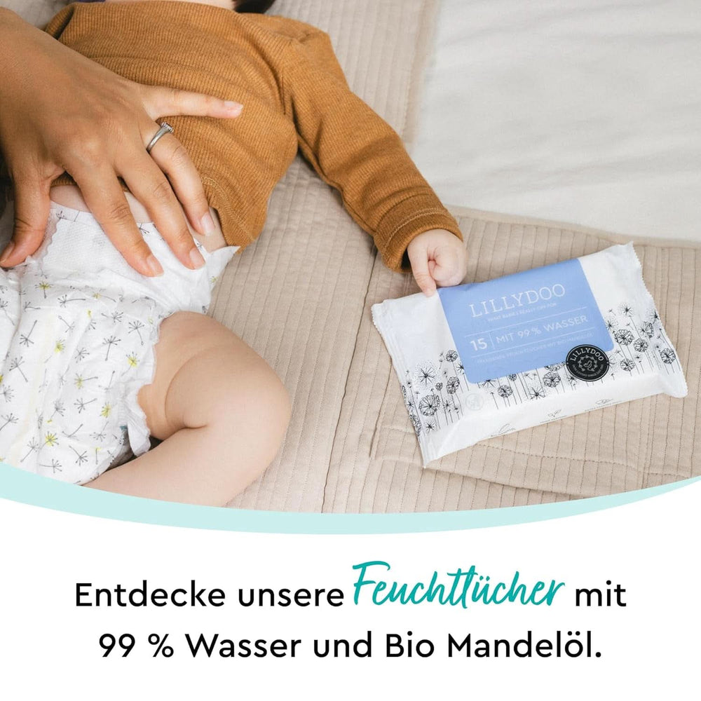 LILLYDOO Baby Feuchttücher Mit 99% Wasser, 10 X 15 Stück (150 Feuchttücher), 100% Plastikfreies Tuch, Ohne Parfüme & Mild Wie Watte Und Wasser (FSC Mix) Servetele Umede Bebelusi Naty Shop