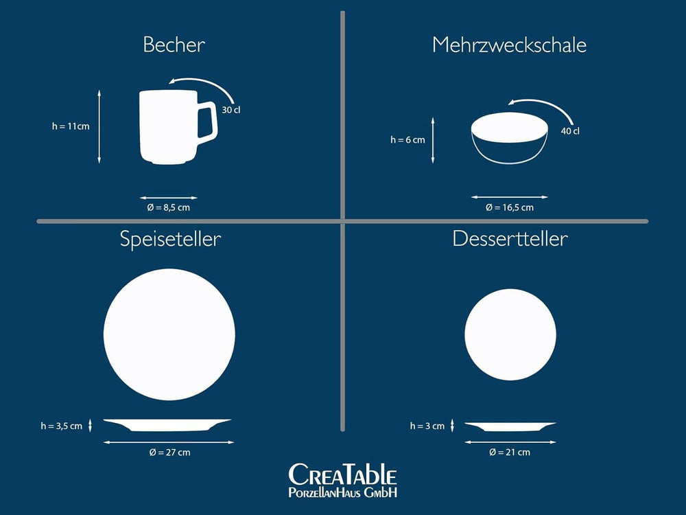 CreaTable, 23679, seria Cascade, set de veselă cu 32 de piese pentru 8 persoane, serviciu combinat din gresie, potrivit pentru mașina de spălat vase și cuptorul cu microunde, producție de calitate