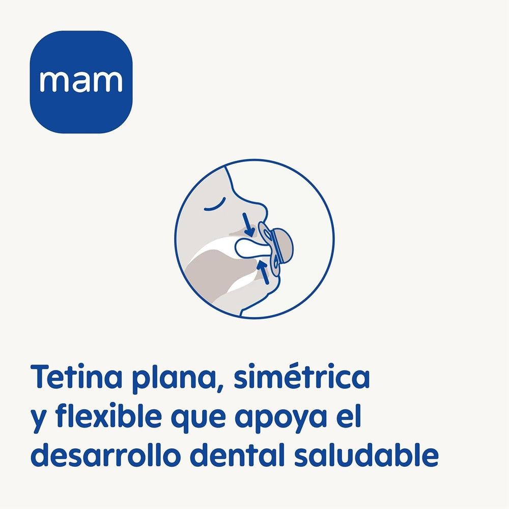 Suzetă MAM din cauciuc natural, 2-6 luni, cu tetină simetrică, plată și flexibilă, cu cutie autosterilizabilă, neutră mată, 2 bucăți