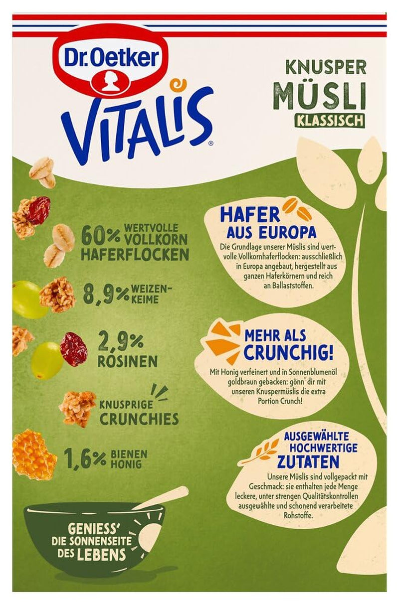Dr. Oetker Vitalis muesli crocant clasic: pachet mare de muesli crocant pentru micul dejun cu stafide, pachet de 1, 1,5 kg