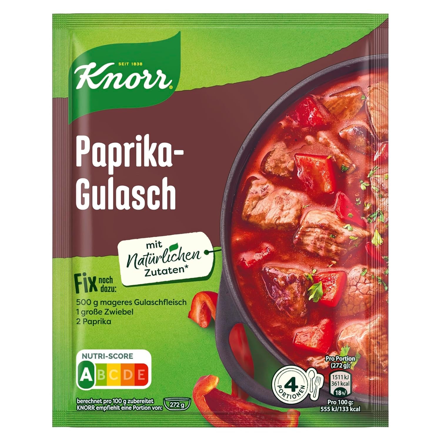 Knorr Fix Würzmischung Paprika-Gulasch für eine leckeres Fleischgericht mit natürlichen Zutaten 4 Portionen