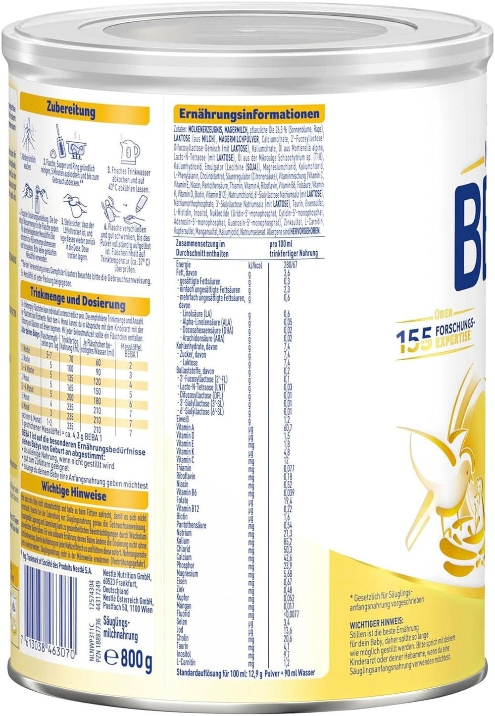 BEBA 1 lapte initial de la nastere, doar lactoza, fara ulei de palmier, pachet 3 (3 x 800 g) Mama si Copilul Naty Shop