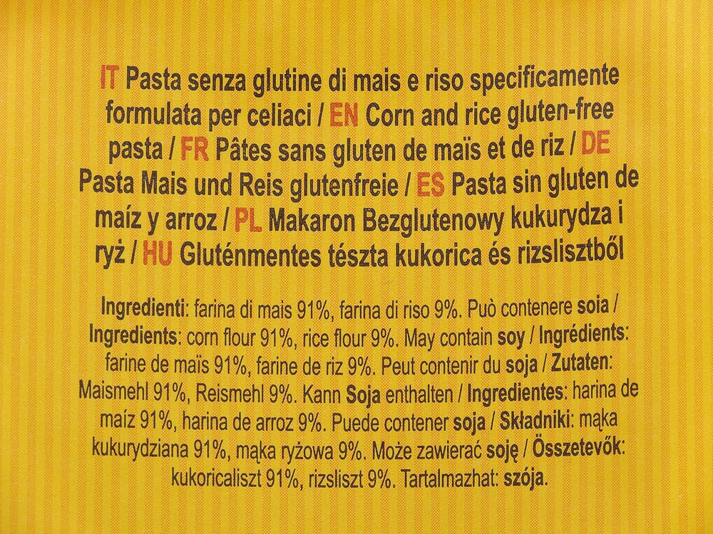 Paste Dialsi în formă de stea, paste fără gluten din porumb și orez, trase în bronz, ingrediente 100% italiene, fără aditivi, se gătește în 8-9 minute, pachet de 300g