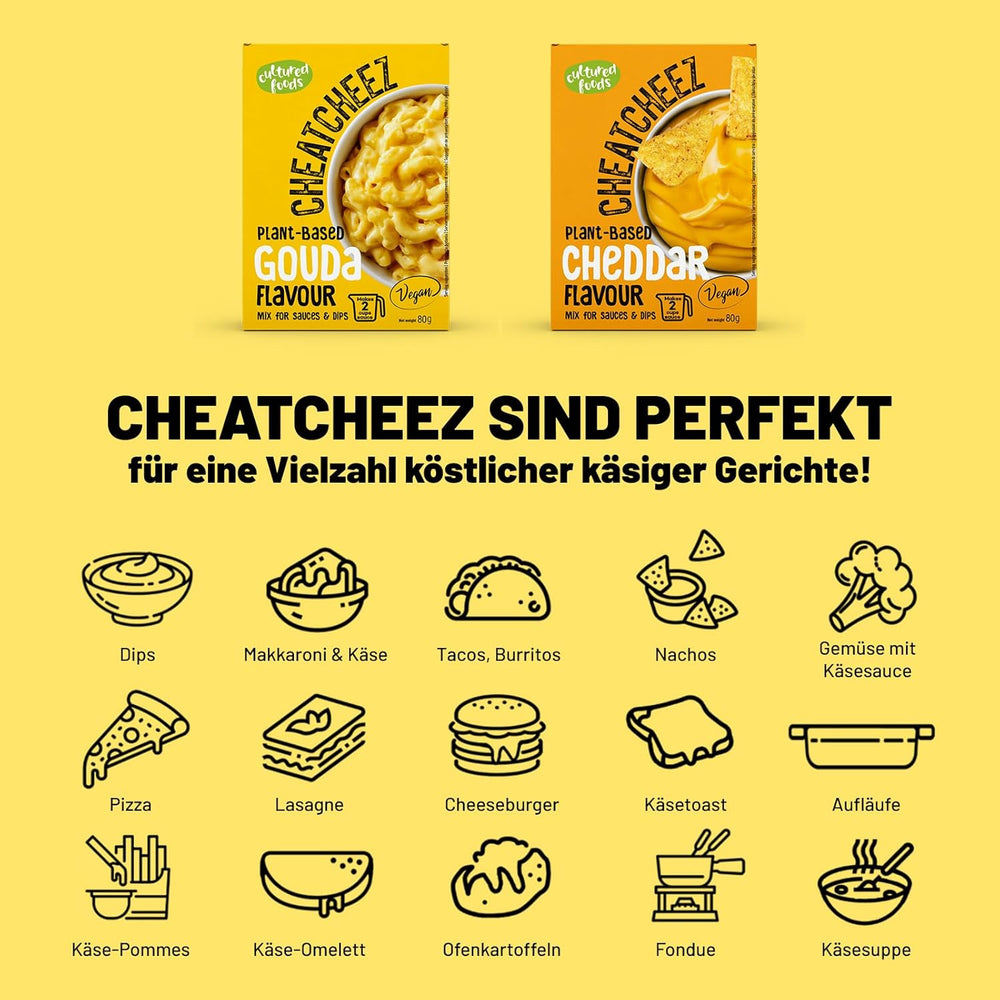 Cultured Foods Veganer 3-er Set Veganes Mac And Cheese, Gouda Sauce, Cheddar Sauce, Laktosefrei Glutenfrei MAC & CHEEZ CHEATCHEEZ
