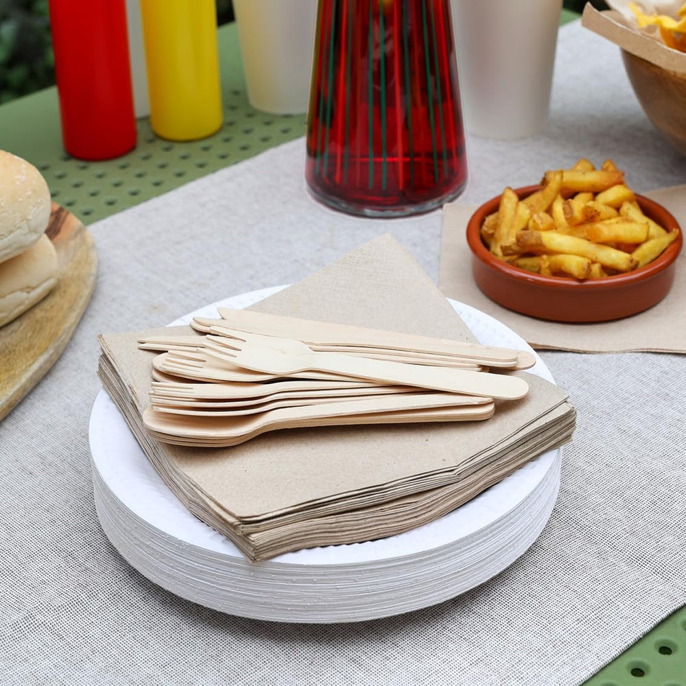 Table Kind | 100 pachet vrac Șervețele moi din hârtie reciclată, șervețele de petrecere de unică folosință maro, potrivite pentru uz zilnic, ecologice, Kraft, nealbite, compostabile, fabricate în UE, 2Ply, 33cm