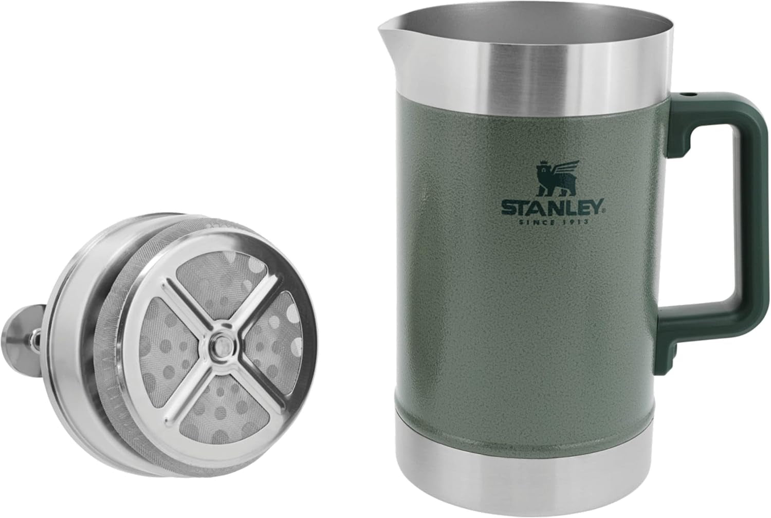 Presă de cafea STANLEY Classic Stay Hot 1.4L Verde Hammertone - Menține cafeaua caldă timp de 4 ore - Sedimente minime - Presă de cafea integrată din oțel inoxidabil - Fără BPA - Se poate spăla în mașina de spălat vase