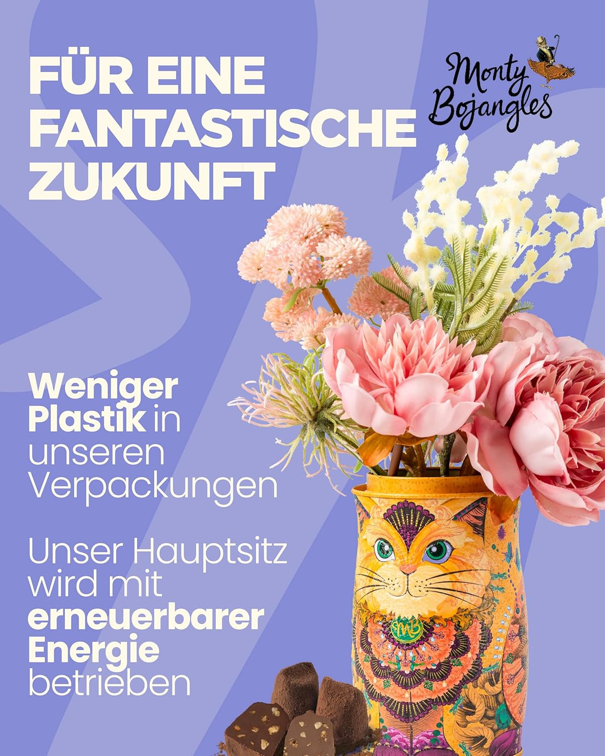 Trufe de ciocolată Monty Bojangles Savanna Gold (135g) pudrate cu cacao, praline, set cadou într-o cutie individuală de colecție cu design de pisică, aromă de scotch Flutter